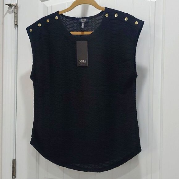 Jones New York Ladies Black,,With Gold Accents Blouse , NWT,  Small - Picture 1 of 6